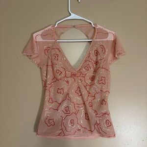BCBGMaxAzria Pink Sequin Top